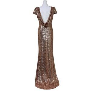 Badgley Mischka Cowl Back Stretch Fit Blush Sequin Evening Gown - Size 10